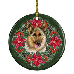 2.8 x 2.8 in. Unisex German Shepherd Poinsetta Wreath Ceramic Ornament