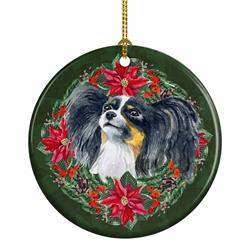 2.8 x 2.8 in. Unisex Papillon Poinsetta Wreath Ceramic Ornament