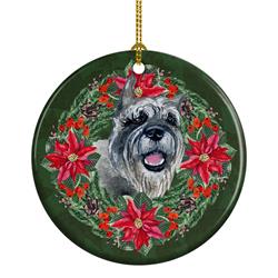 2.8 x 2.8 in. Unisex Schnauzer Poinsetta Wreath Ceramic Ornament