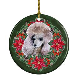 2.8 x 2.8 in. Unisex Poodle Poinsetta Wreath Ceramic Ornament