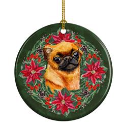 2.8 x 2.8 in. Unisex Small Brabant Griffon Poinsetta Wreath Ceramic Ornament