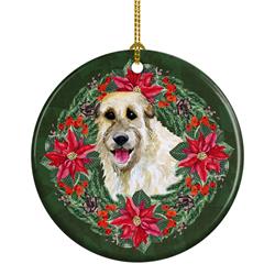 2.8 x 2.8 in. Unisex Irish Wolfhound Poinsetta Wreath Ceramic Ornament