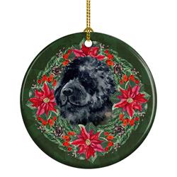 2.8 x 2.8 in. Unisex Newfoundland Poinsetta Wreath Ceramic Ornament