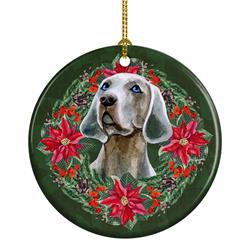 2.8 x 2.8 in. Unisex Weimaraner Poinsetta Wreath Ceramic Ornament