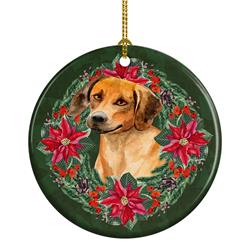 2.8 x 2.8 in. Unisex Rhodesian Ridgeback Poinsetta Wreath Ceramic Ornament