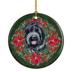 2.8 x 2.8 in. Unisex Black Russian Terrier Poinsetta Wreath Ceramic Ornament