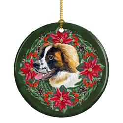 2.8 x 2.8 in. Unisex Saint Bernard Poinsetta Wreath Ceramic Ornament