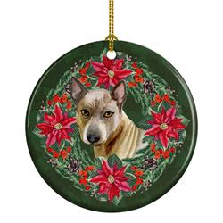 2.8 x 2.8 in. Unisex Thai Ridgeback Poinsetta Wreath Ceramic Ornament