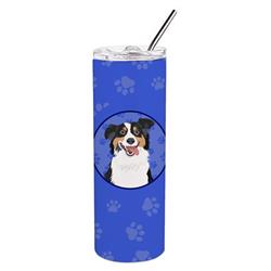 Picture of Carolines Treasures WDK1002TBL20 8.25 x 3 in. Unisex Australian Shepherd Black Tricolor No.2 Stainless Steel 20 oz Skinny Tumbler, Blue