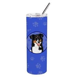 Picture of Carolines Treasures WDK1003TBL20 8.25 x 3 in. Unisex Australian Shepherd Black Tricolor No.3 Stainless Steel 20 oz Skinny Tumbler, Blue