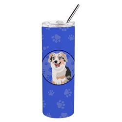 Picture of Carolines Treasures WDK1005TBL20 8.25 x 3 in. Unisex Australian Shepherd Blue Merle Puppy No.1 Stainless Steel 20 oz Skinny Tumbler, Blue