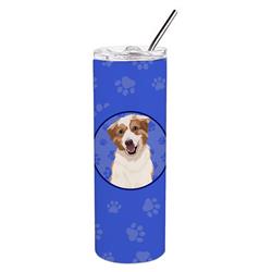 Picture of Carolines Treasures WDK1006TBL20 8.25 x 3 in. Unisex Australian Shepherd Red & White No.1 Stainless Steel 20 oz Skinny Tumbler&#44; Blue