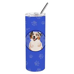 Picture of Carolines Treasures WDK1009TBL20 8.25 x 3 in. Unisex Australian Shepherd Red Merle Tricolor No.2 Stainless Steel 20 oz Skinny Tumbler, Blue
