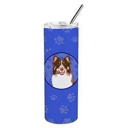 Picture of Carolines Treasures WDK1011TBL20 8.25 x 3 in. Unisex Australian Shepherd Red Tricolor No.2 Stainless Steel 20 oz Skinny Tumbler, Blue