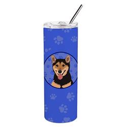 Picture of Carolines Treasures WDK1194TBL20 8.25 x 3 in. Unisex Shiba Inu Black & Tan Stainless Steel 20 oz Skinny Tumbler, Blue