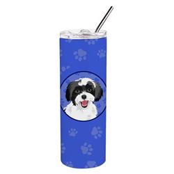 Picture of Carolines Treasures WDK1201TBL20 8.25 x 3 in. Unisex Shih-Tzu Black & White No.3 Stainless Steel 20 oz Skinny Tumbler, Blue