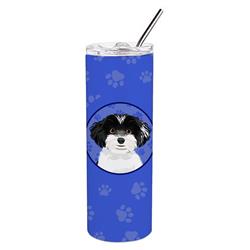 Picture of Carolines Treasures WDK1202TBL20 8.25 x 3 in. Unisex Shih-Tzu Black & White No.4 Stainless Steel 20 oz Skinny Tumbler, Blue