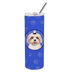 Picture of Carolines Treasures WDK1205TBL20 8.25 x 3 in. Unisex Shih-Tzu Gold No.2 Stainless Steel 20 oz Skinny Tumbler, Blue