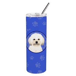 Picture of Carolines Treasures WDK1208TBL20 8.25 x 3 in. Unisex Shih-Tzu Gold No.5 Stainless Steel 20 oz Skinny Tumbler, Blue