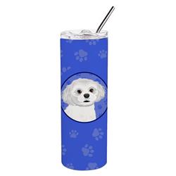 Picture of Carolines Treasures WDK1212TBL20 8.25 x 3 in. Unisex Shih-Tzu Silver & White No.1 Stainless Steel 20 oz Skinny Tumbler, Blue