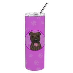 Picture of Carolines Treasures WDK1372TBL20 8.25 x 3 in. Unisex Pit Bull Brindle No.1 Stainless Steel 20 oz Skinny Tumbler, Pink