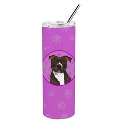 Picture of Carolines Treasures WDK1373TBL20 8.25 x 3 in. Unisex Pit Bull Brindle No.2 Stainless Steel 20 oz Skinny Tumbler, Pink