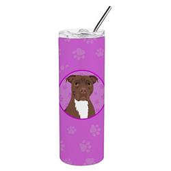 Picture of Carolines Treasures WDK1374TBL20 8.25 x 3 in. Unisex Pit Bull Chocolate Stainless Steel 20 oz Skinny Tumbler, Pink