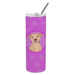 Picture of Carolines Treasures WDK1375TBL20 8.25 x 3 in. Unisex Pit Bull Fawn No.1 Stainless Steel 20 oz Skinny Tumbler, Pink
