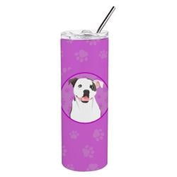 Picture of Carolines Treasures WDK1382TBL20 8.25 x 3 in. Unisex Pit Bull White No.3 Stainless Steel 20 oz Skinny Tumbler, Pink