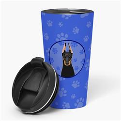 Picture of Carolines Treasures WDK1041TBL215 7.25 x 3.5 in. Unisex Doberman Pinscher Black & Rust Cropped Ears Stainless Steel 16 oz Tumbler&#44; Blue
