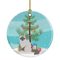 2.8 x 2.8 in. Unisex Birman Cat Merry Christmas Ceramic Ornament