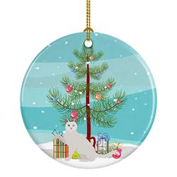 2.8 x 2.8 in. Unisex Khao Manee Cat Merry Christmas Ceramic Ornament