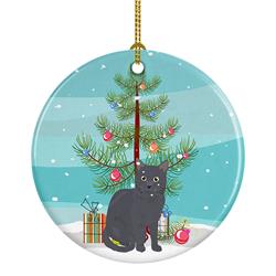 2.8 x 2.8 in. Unisex Nebelung Cat Merry Christmas Ceramic Ornament