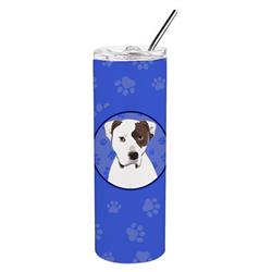 Picture of Carolines Treasures WDK1155TBL20 8.25 x 3 in. Unisex Pit Bull White No.2 Stainless Steel 20 oz Skinny Tumbler, Blue