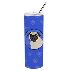 Picture of Carolines Treasures WDK1173TBL20 8.25 x 3 in. Unisex Pug Fawn No.2 Stainless Steel 20 oz Skinny Tumbler, Blue