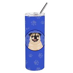 Picture of Carolines Treasures WDK1175TBL20 8.25 x 3 in. Unisex Pug Fawn No.5 Stainless Steel 20 oz Skinny Tumbler, Blue