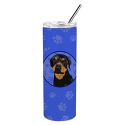 Picture of Carolines Treasures WDK1177TBL20 8.25 x 3 in. Unisex Rottweiler Black & Rust Stainless Steel 20 oz Skinny Tumbler, Blue