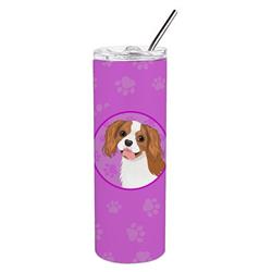 Picture of Carolines Treasures WDK1342TBL20 8.25 x 3 in. Unisex Cavalier King Charles Spaniel Blenheim No.2 Stainless Steel 20 oz Skinny Tumbler, Pink