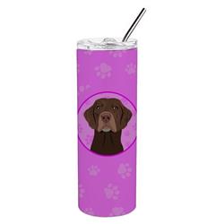 Picture of Carolines Treasures WDK1350TBL20 8.25 x 3 in. Unisex Labrador Retriever Chocolate No.2 Stainless Steel 20 oz Skinny Tumbler, Pink