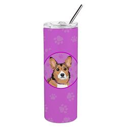 Picture of Carolines Treasures WDK1358TBL20 8.25 x 3 in. Unisex Pembroke Welsh Corgi Sable & White Stainless Steel 20 oz Skinny Tumbler, Pink