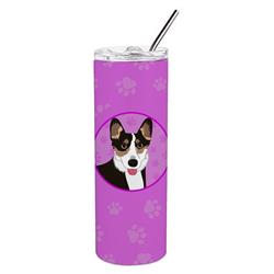 Picture of Carolines Treasures WDK1360TBL20 8.25 x 3 in. Unisex Pembroke Welsh Corgi Tricolor Black-Headed No.2 Stainless Steel 20 oz Skinny Tumbler, Pink