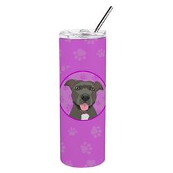 Picture of Carolines Treasures WDK1368TBL20 8.25 x 3 in. Unisex Pit Bull Blue No.3 Stainless Steel 20 oz Skinny Tumbler, Pink