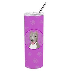 Picture of Carolines Treasures WDK1369TBL20 8.25 x 3 in. Unisex Pit Bull Blue No.5 Stainless Steel 20 oz Skinny Tumbler, Pink