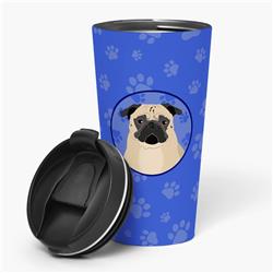 Picture of Carolines Treasures WDK1172TBL215 7.25 x 3.5 in. Unisex Pug Fawn No.1 Stainless Steel 16 oz Tumbler, Blue