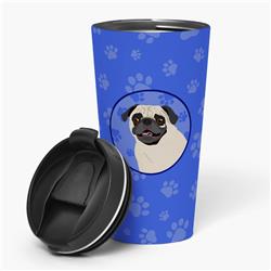 Picture of Carolines Treasures WDK1173TBL215 7.25 x 3.5 in. Unisex Pug Fawn No.2 Stainless Steel 16 oz Tumbler, Blue