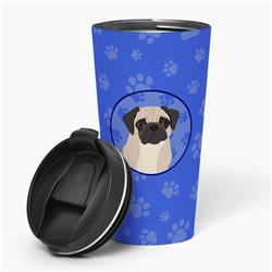 Picture of Carolines Treasures WDK1174TBL215 7.25 x 3.5 in. Unisex Pug Fawn No.3 Stainless Steel 16 oz Tumbler, Blue