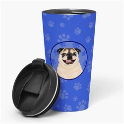 Picture of Carolines Treasures WDK1175TBL215 7.25 x 3.5 in. Unisex Pug Fawn No.5 Stainless Steel 16 oz Tumbler, Blue