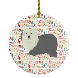 WDK1968CO1 2.8 x 2.8 in. Unisex Old English Sheepdog Merry Christmas Ceramic Ornament, Multi Color