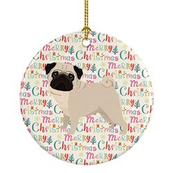 2.8 x 2.8 in. Unisex Pug Merry Christmas Ceramic Ornament, Multi Color