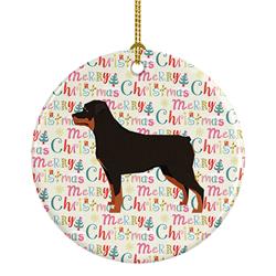 2.8 x 2.8 in. Unisex Rottweiler Merry Christmas Ceramic Ornament, Multi Color